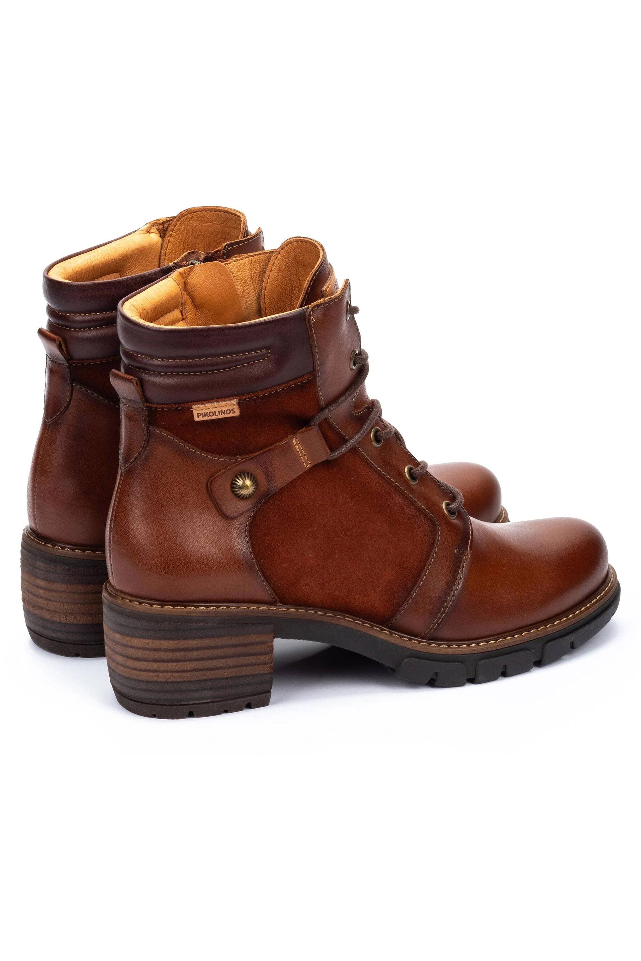 Pikolinos San Sebastia Leather Lace Up Heeled Ankle Boots - Cuero