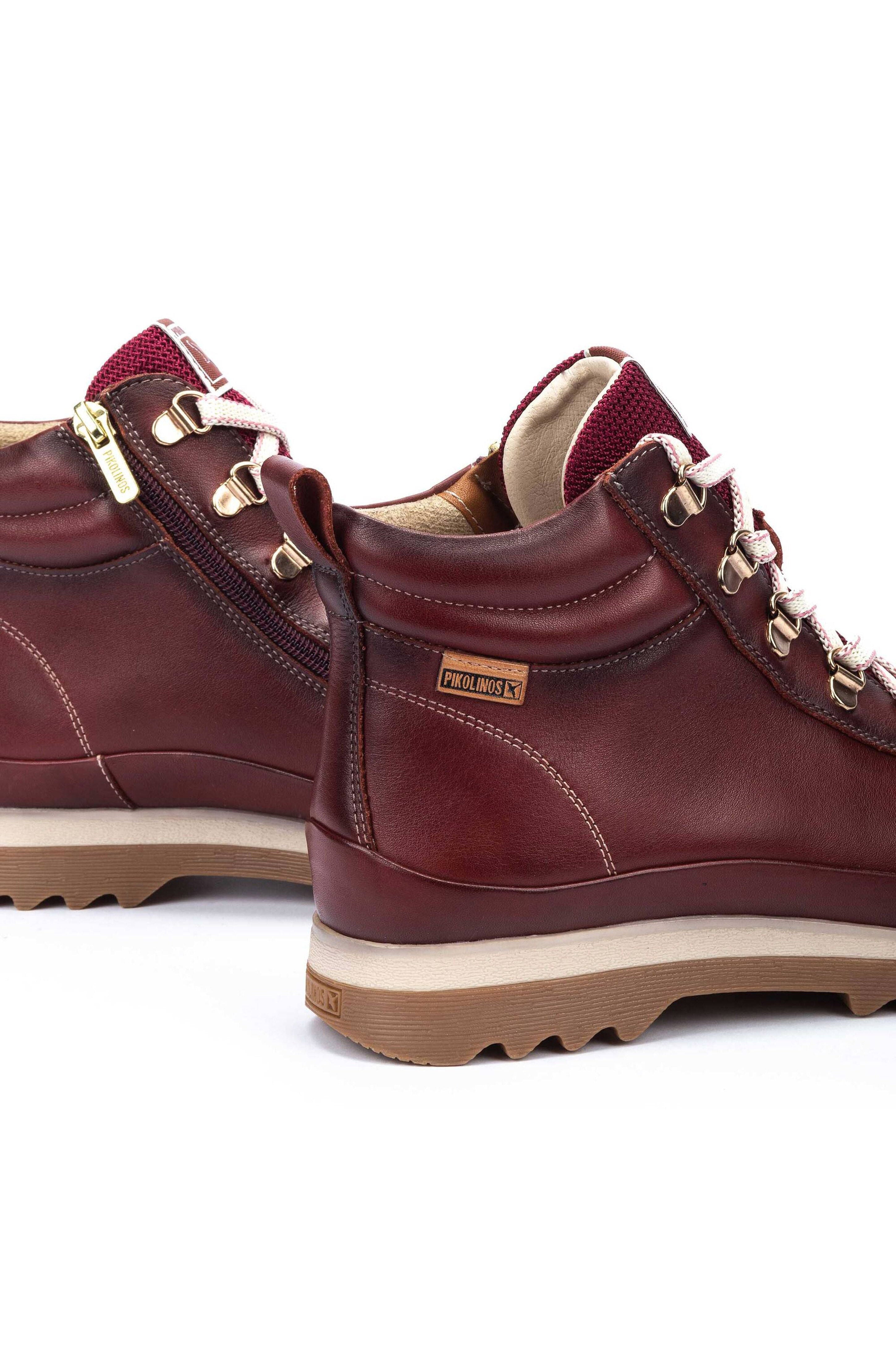 Pikolinos Vigo Leather Lace-Up Ankle Boots With  Zip - Arcilla