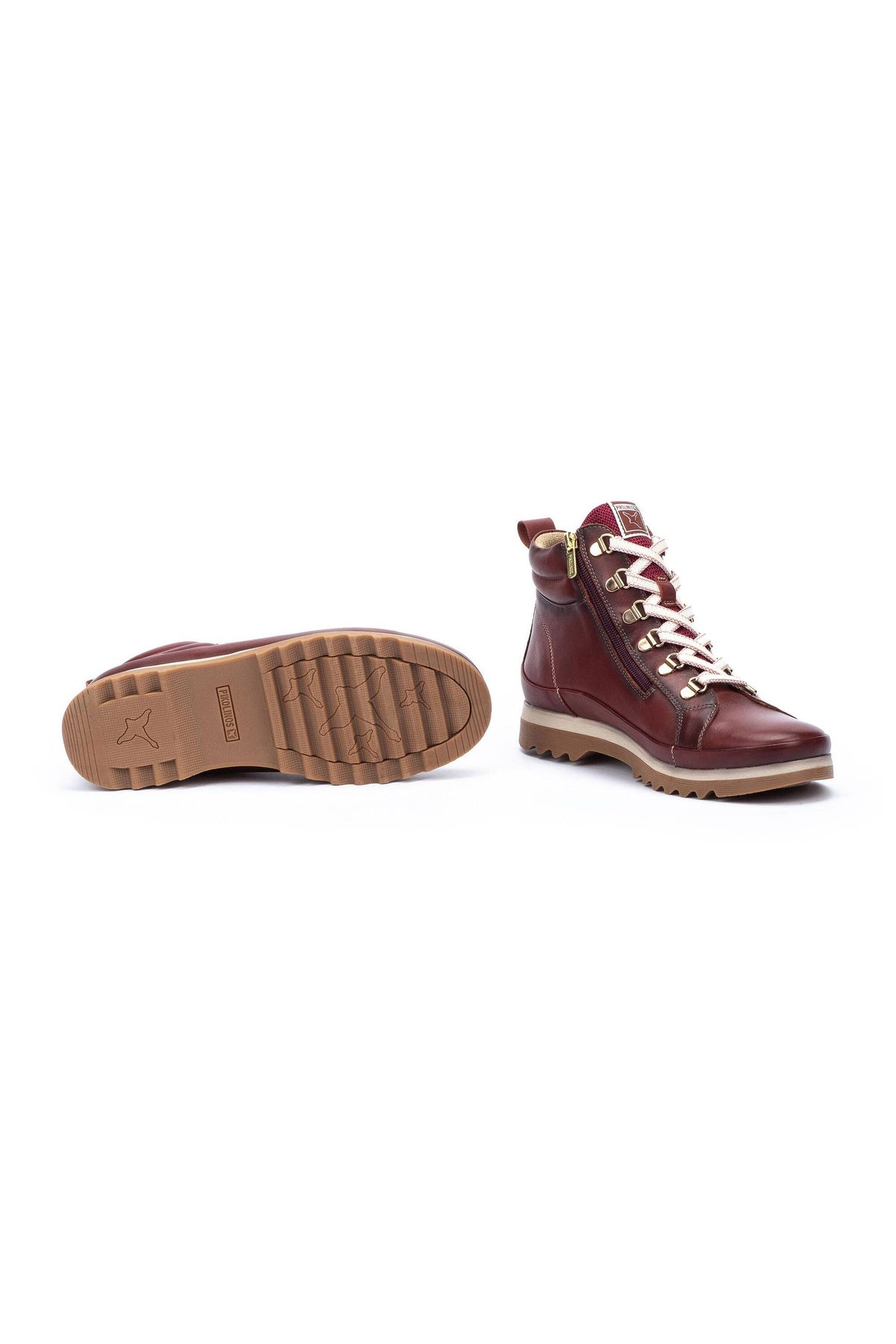 Pikolinos Vigo Leather Lace-Up Ankle Boots With  Zip - Arcilla