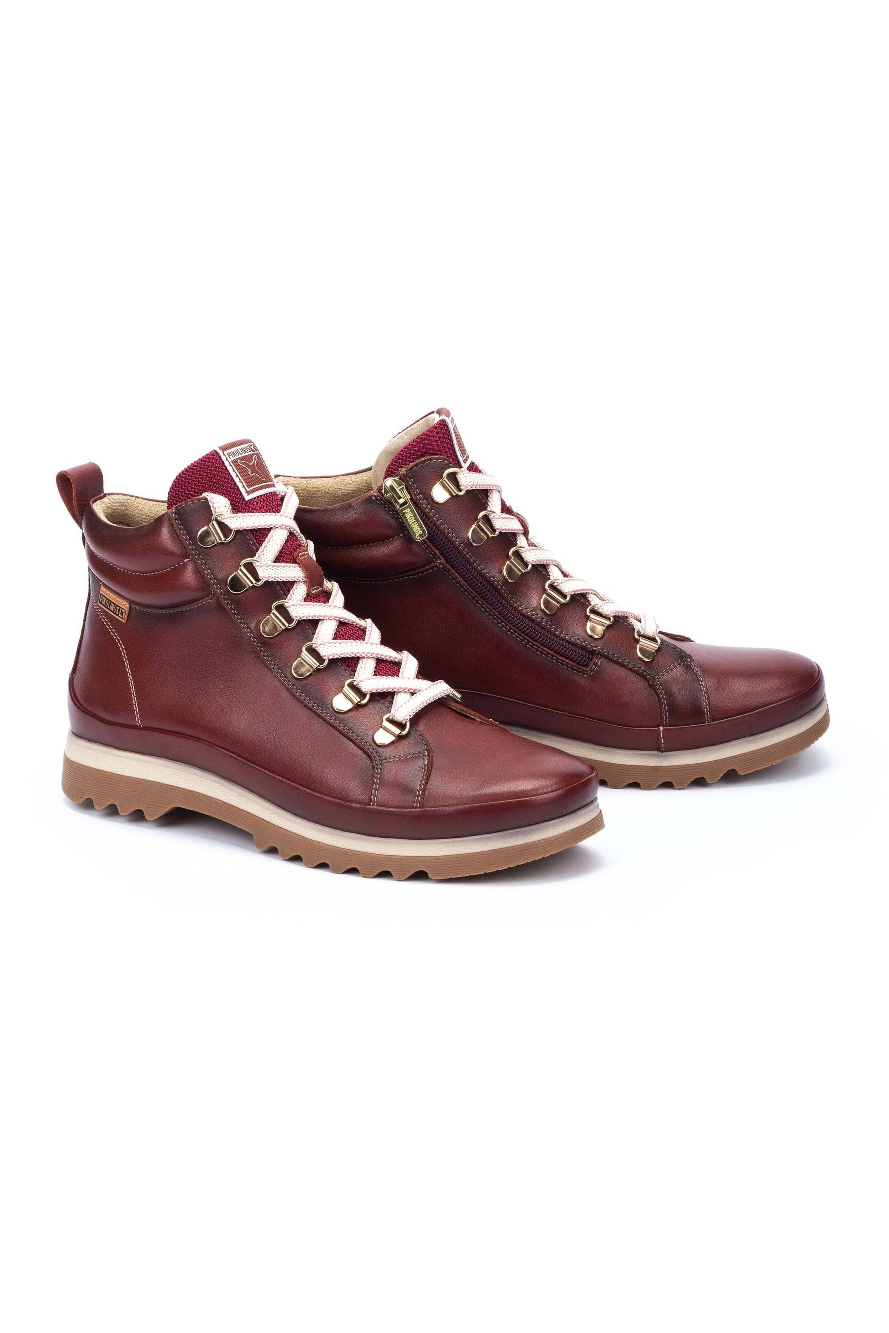 Pikolinos Vigo Leather Lace-Up Ankle Boots With  Zip - Arcilla