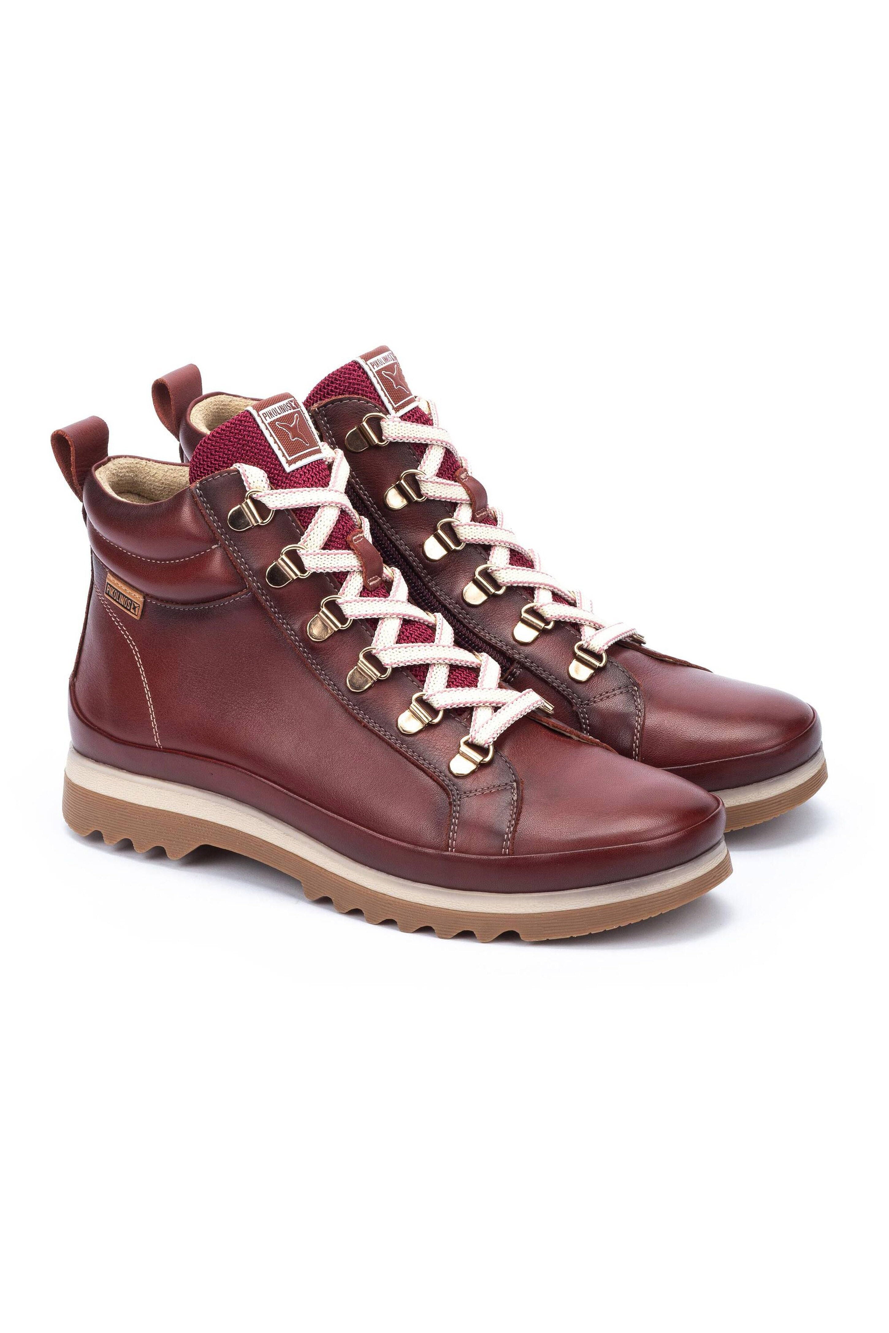Pikolinos Vigo Leather Lace-Up Ankle Boots With  Zip - Arcilla