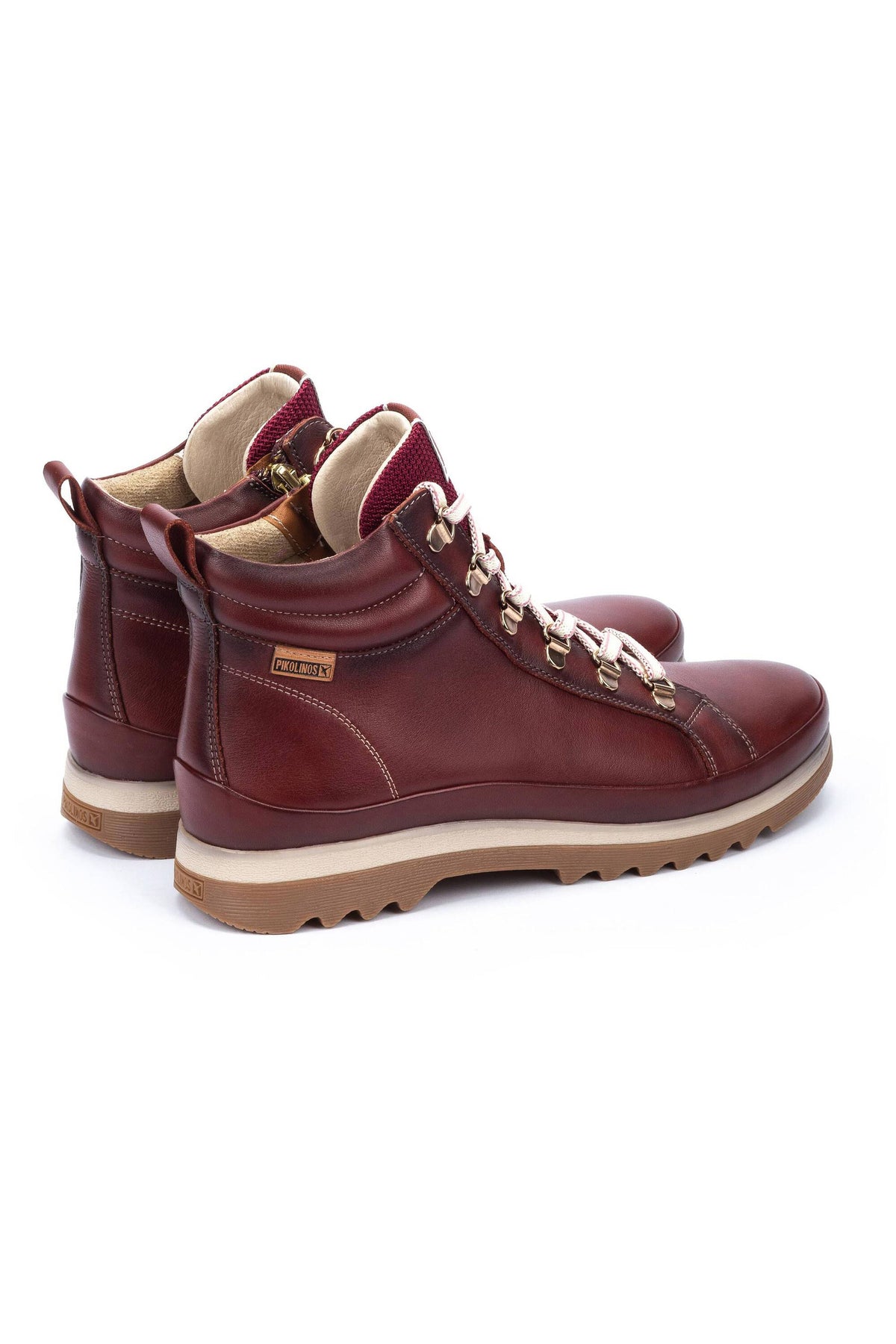 Pikolinos Vigo Leather Lace-Up Ankle Boots With  Zip - Arcilla