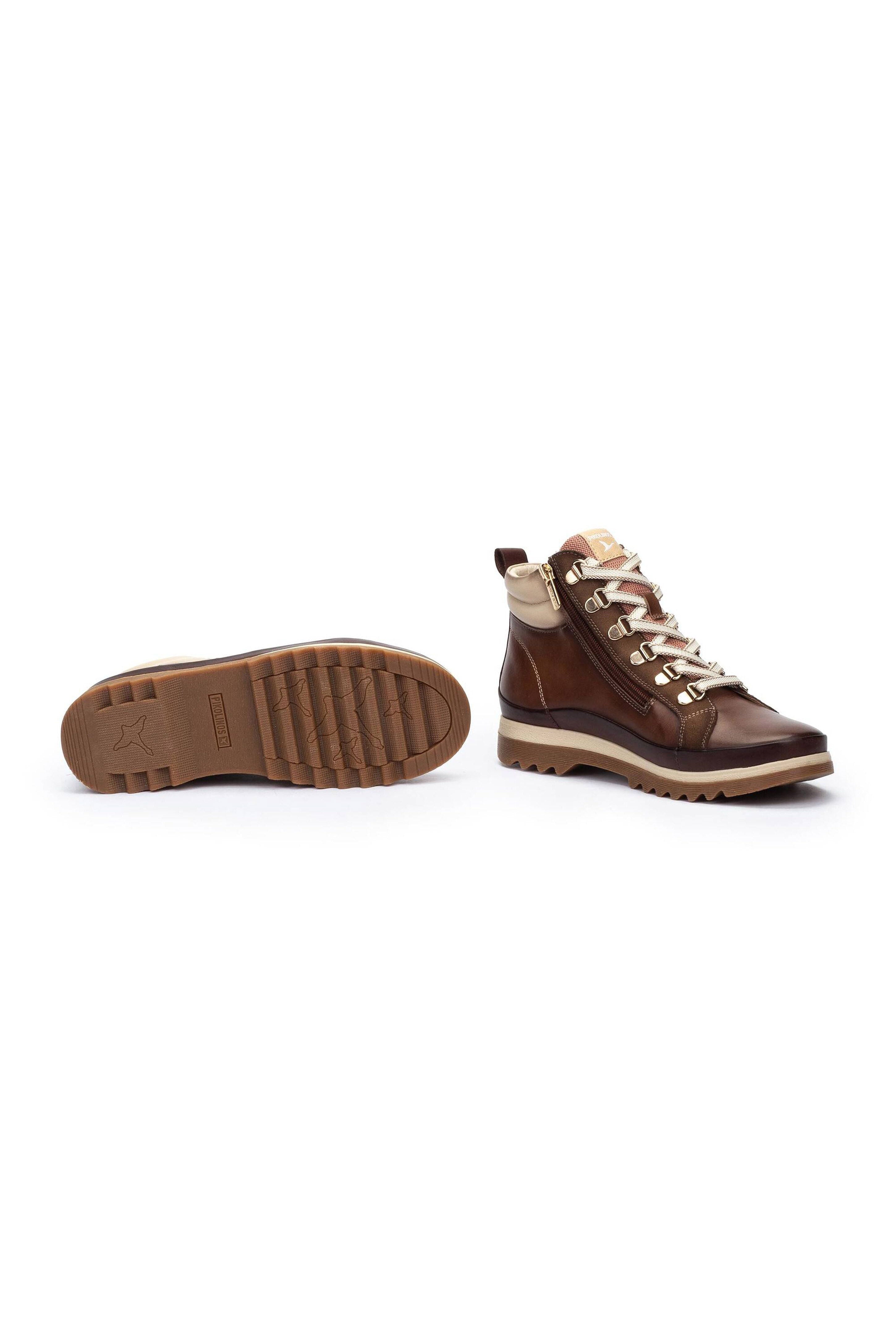 Pikolinos Vigo Leather Lace-Up Ankle Boots With  Zip - Topo