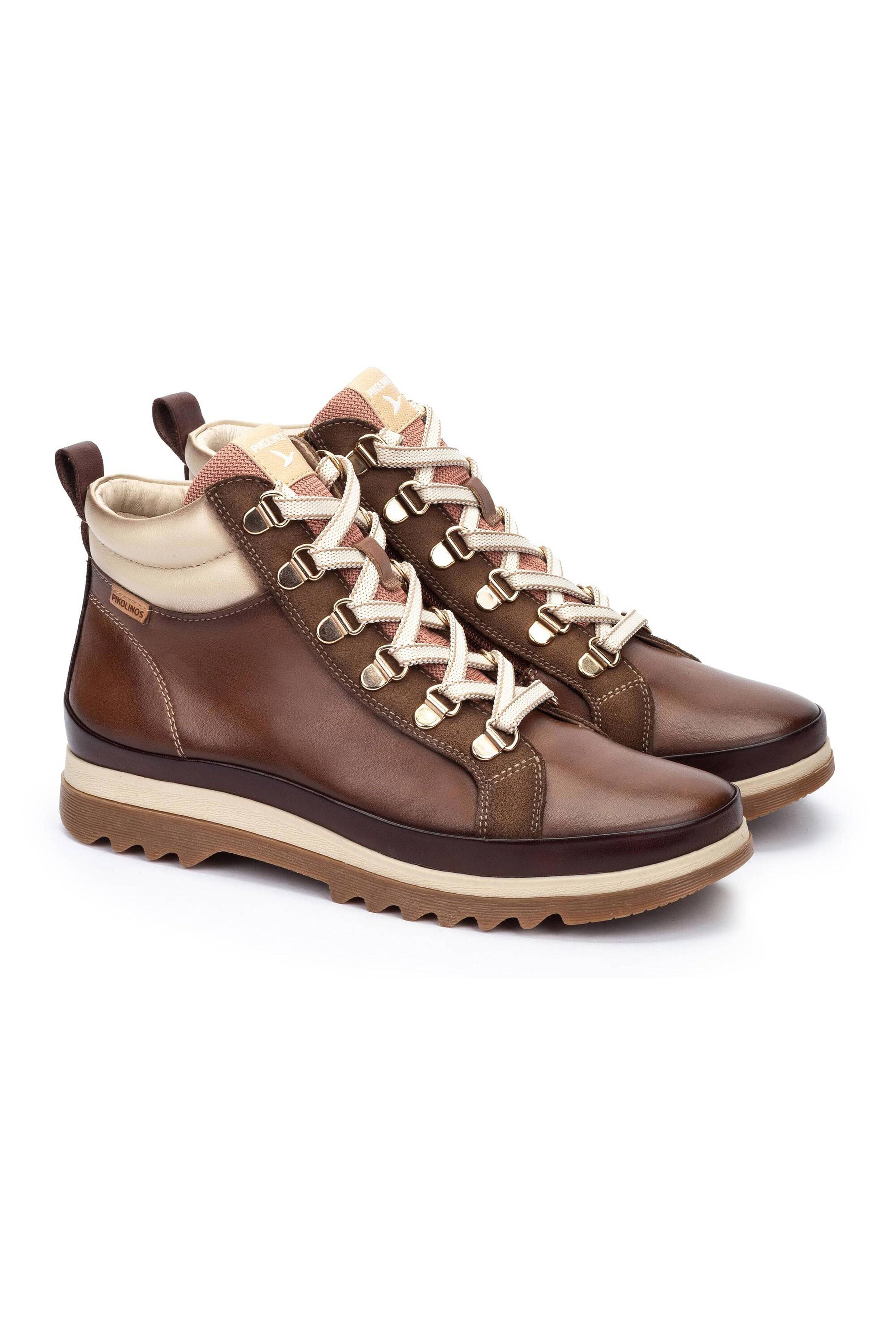 Pikolinos Vigo Leather Lace-Up Ankle Boots With  Zip - Topo