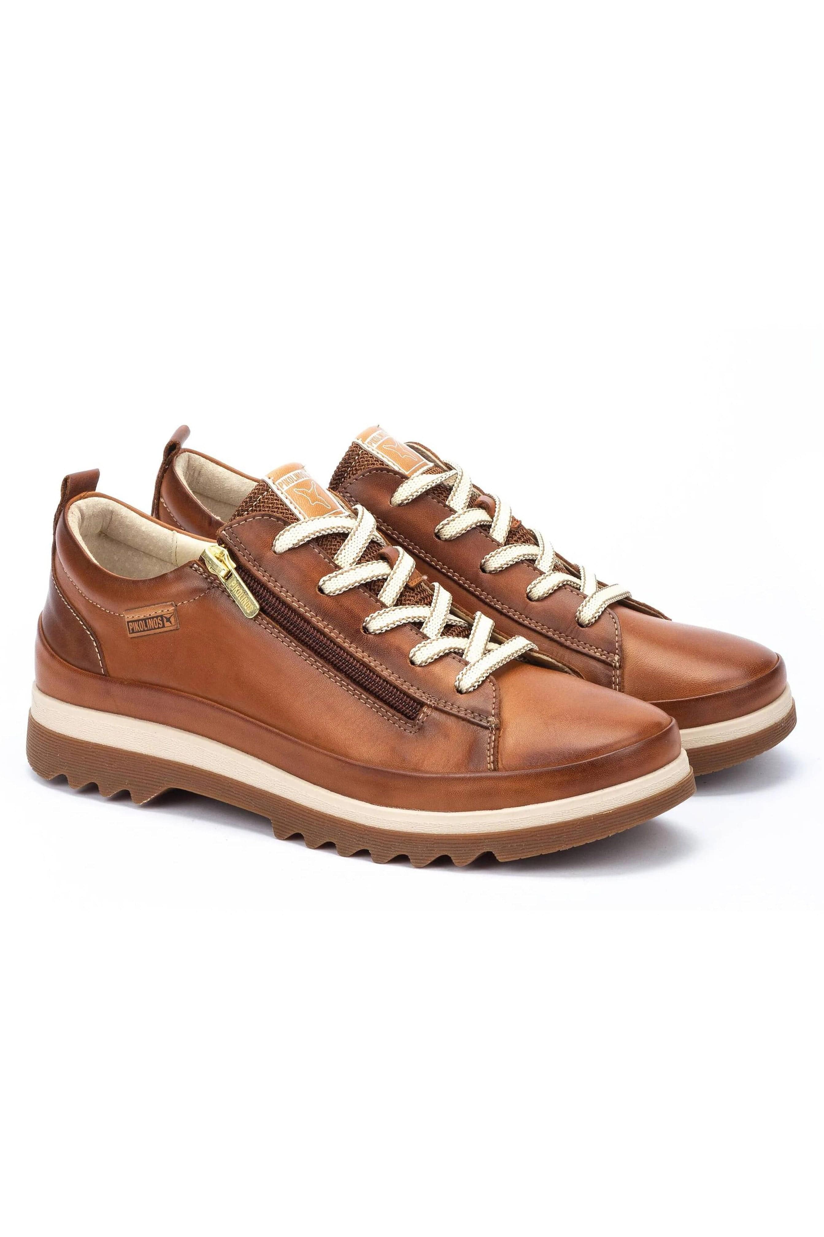 Pikolinos Vigo Leather Trainers with Lace and Zip - Brandy