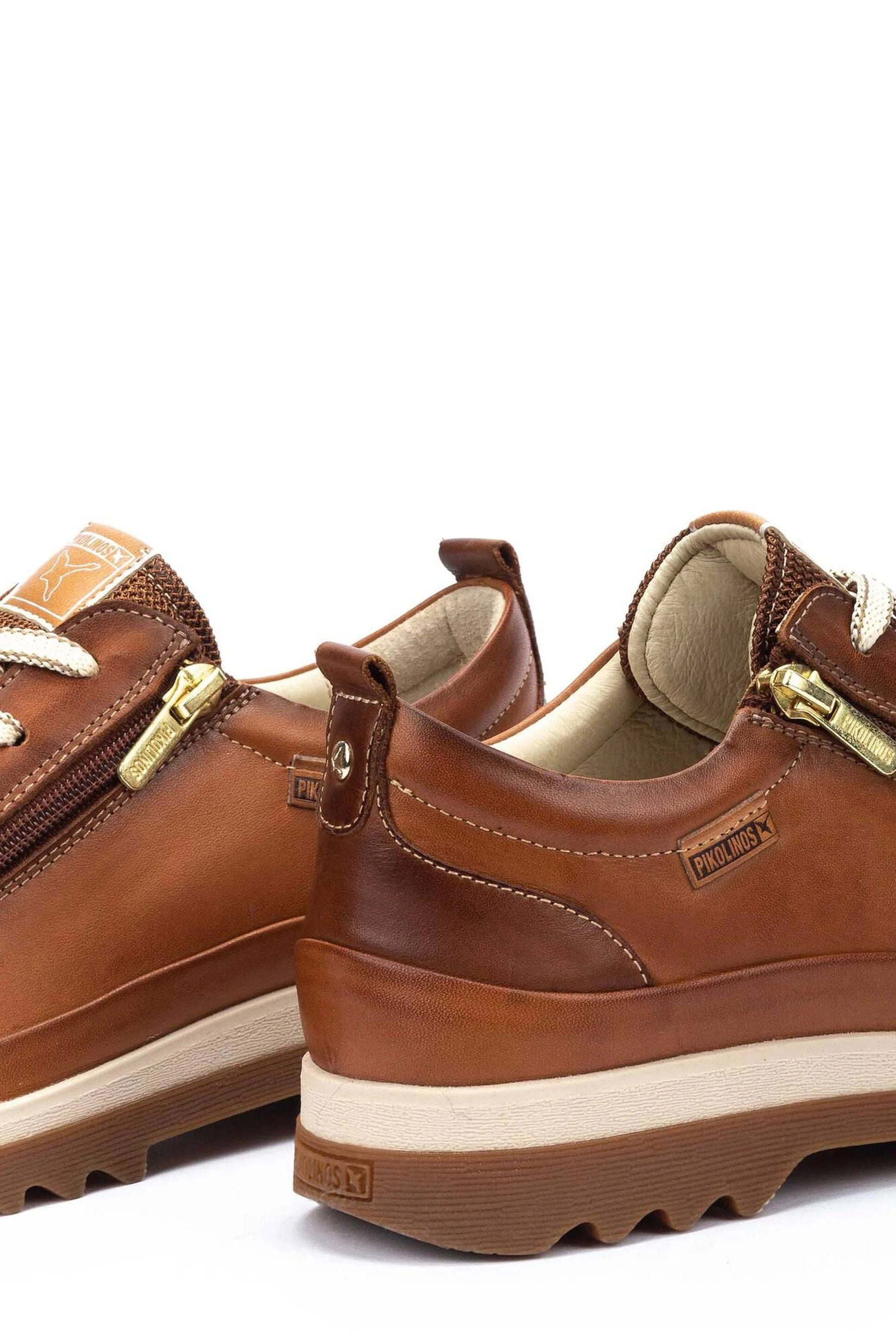 Pikolinos Vigo Leather Trainers with Lace and Zip - Brandy