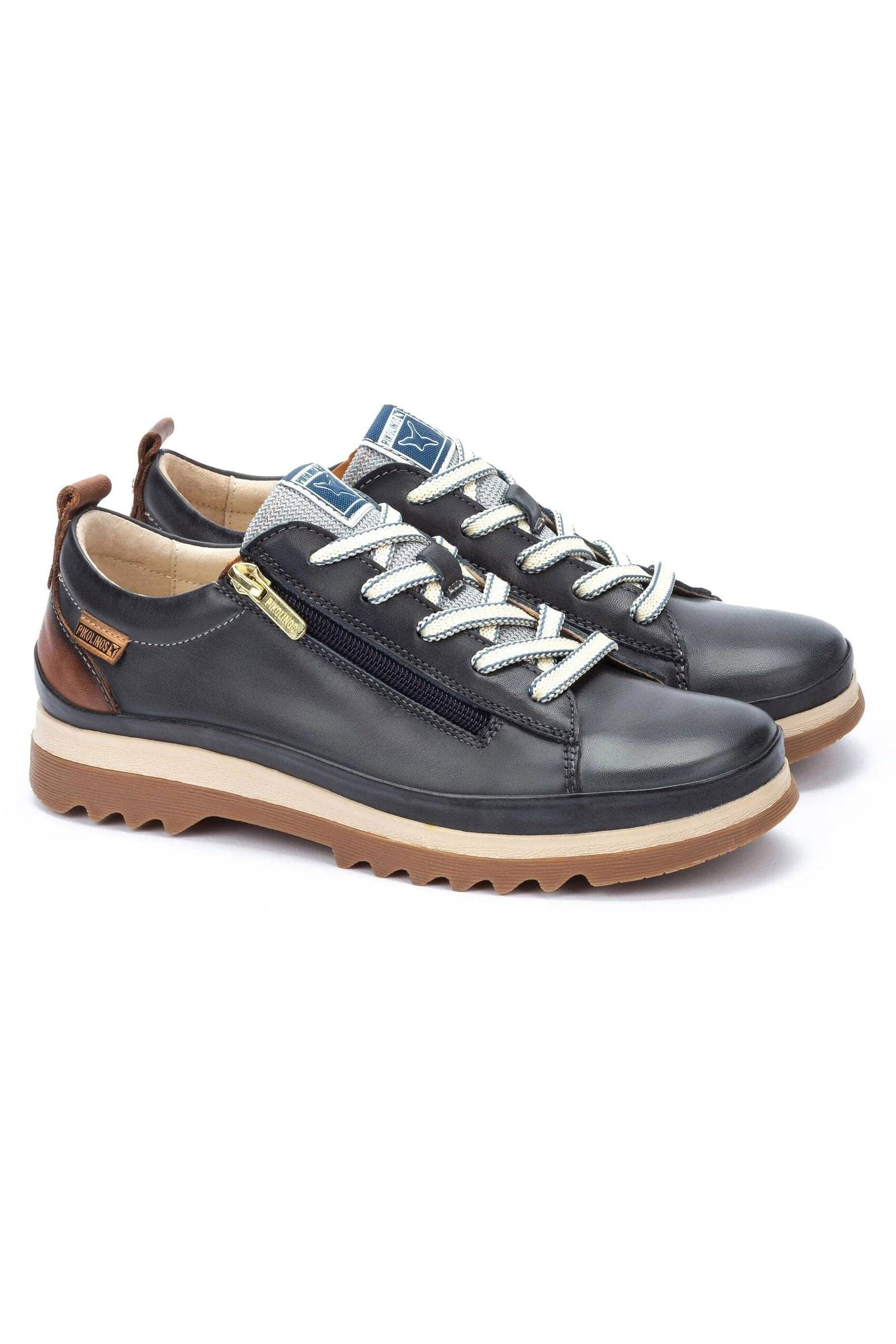 Pikolinos Vigo Leather Trainers with Lace and Zip - Ocean