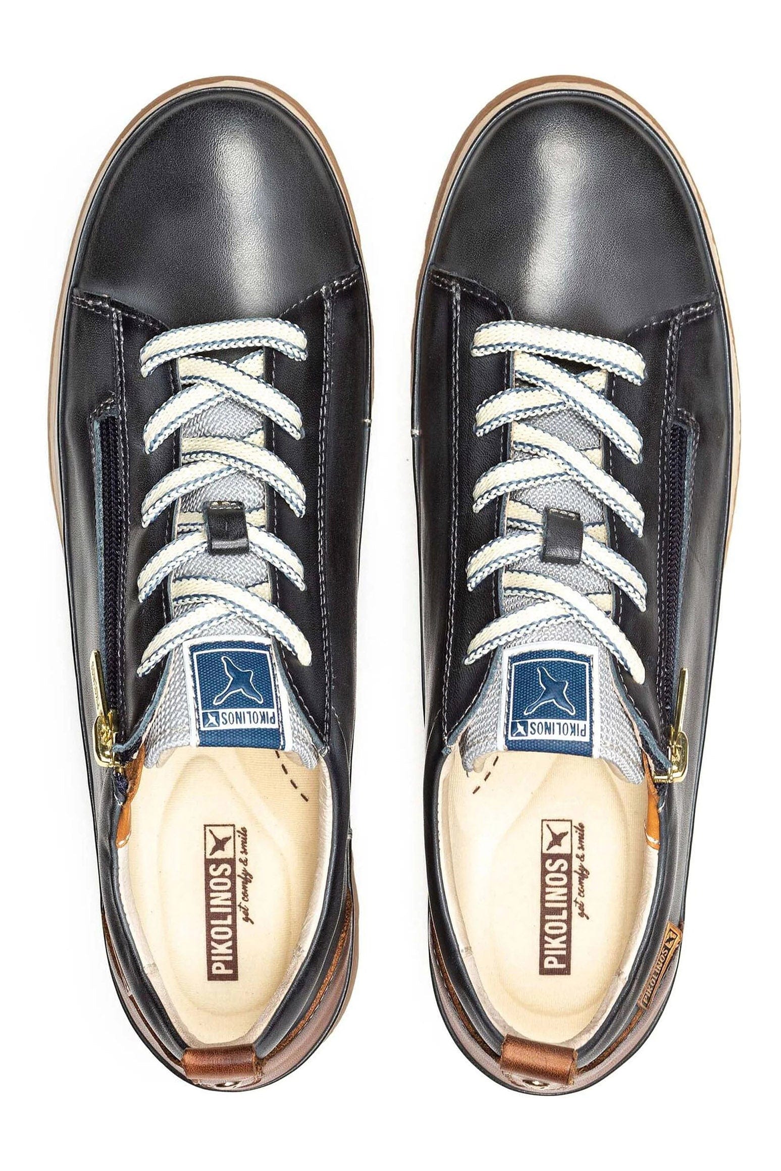 Pikolinos Vigo Leather Trainers with Lace and Zip - Ocean