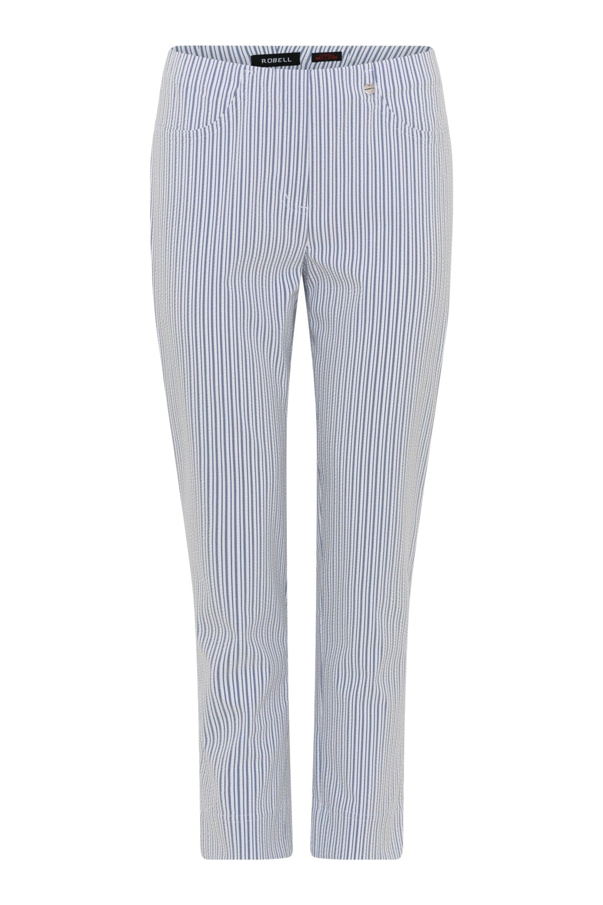 Robell Bella 09 Seersucker Stripe Ankle Grazer Trousers - Liberty Blue