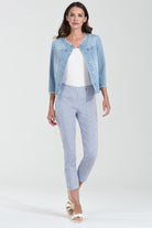 Robell Bella 09 Seersucker Stripe Ankle Grazer Trousers - Liberty Blue