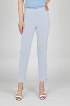 Robell Bella 09 Seersucker Stripe Ankle Grazer Trousers - Liberty Blue