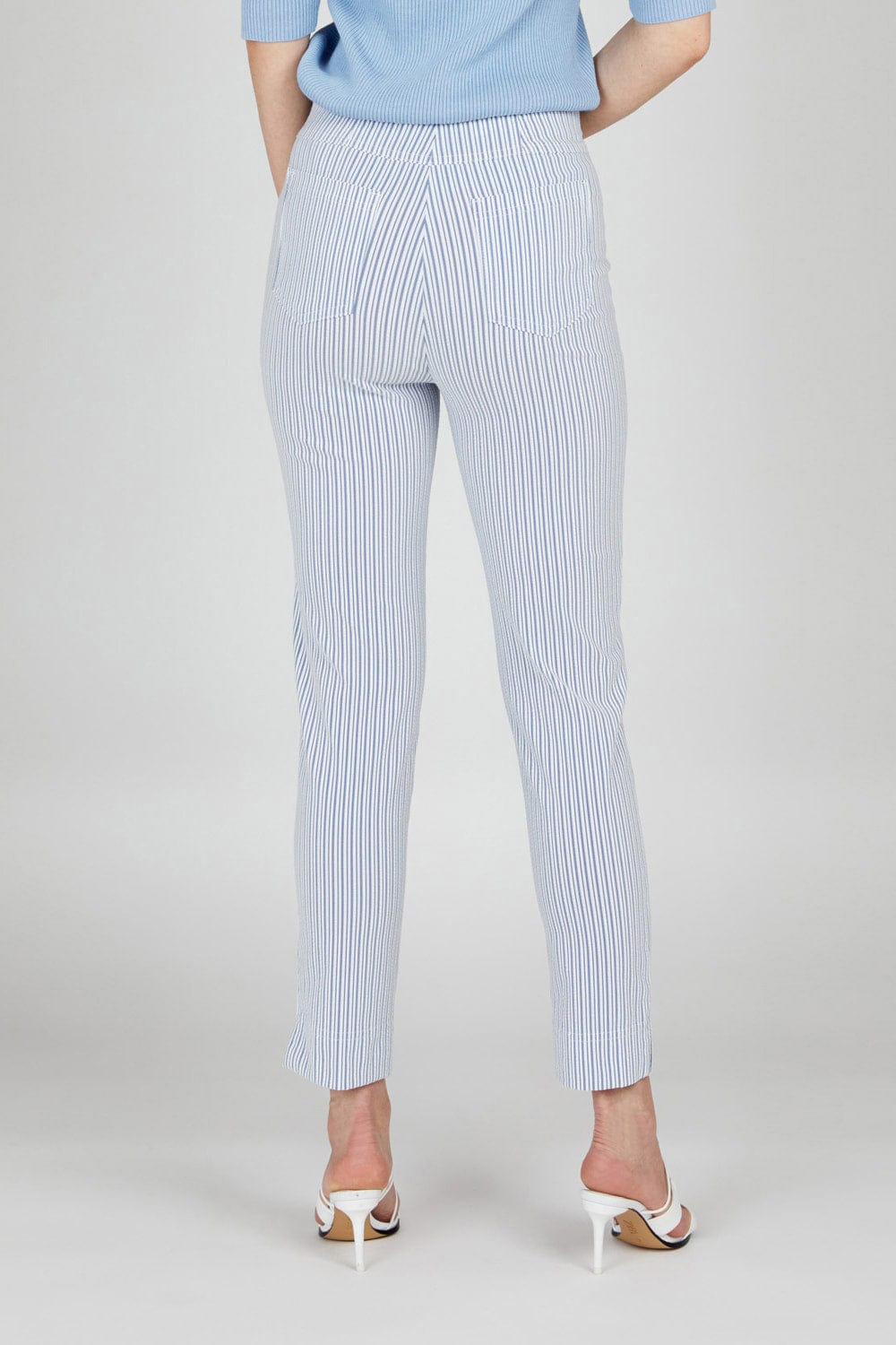 Robell Bella 09 Seersucker Stripe Ankle Grazer Trousers - Liberty Blue
