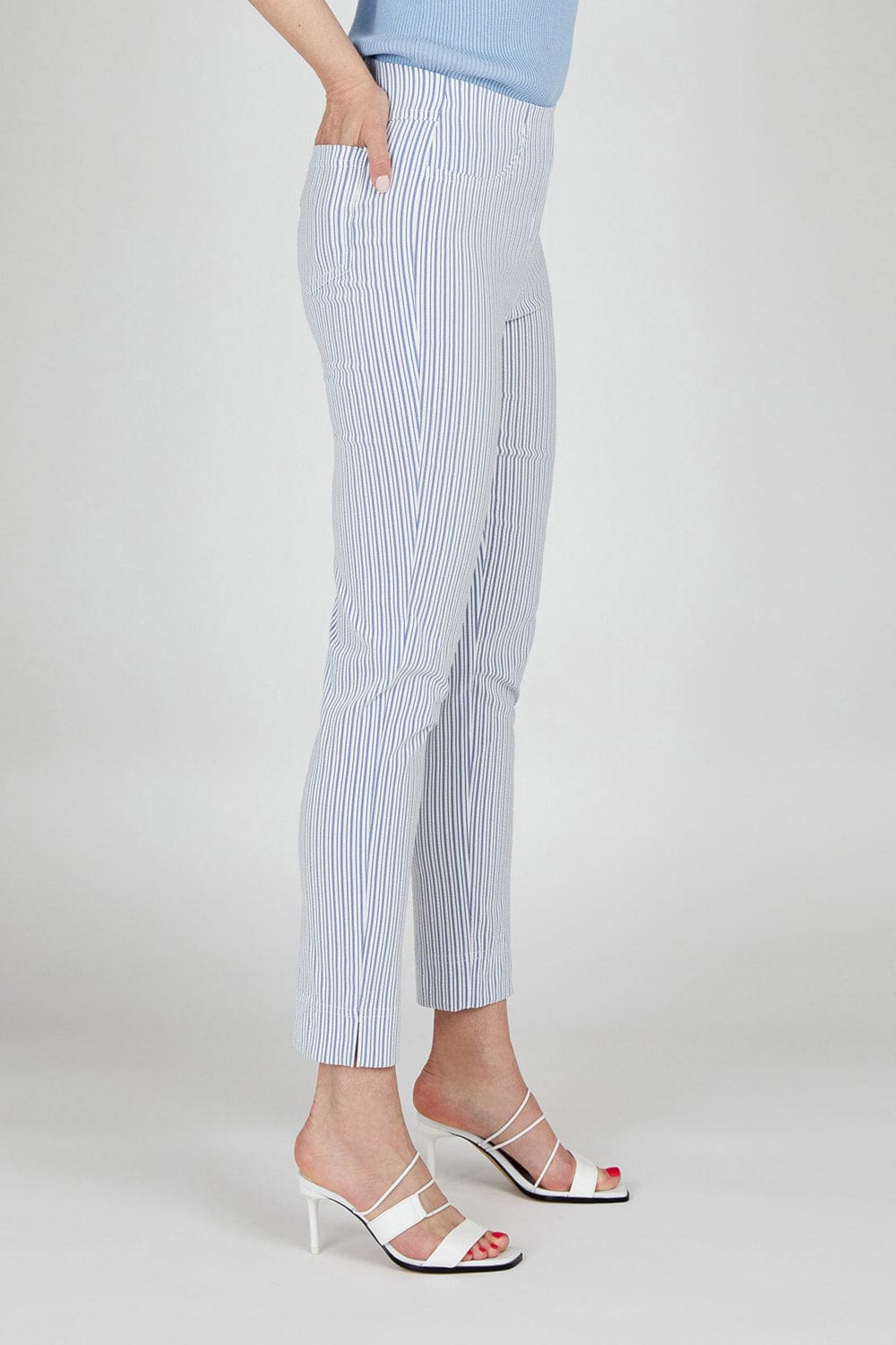 Robell Bella 09 Seersucker Stripe Ankle Grazer Trousers - Liberty Blue