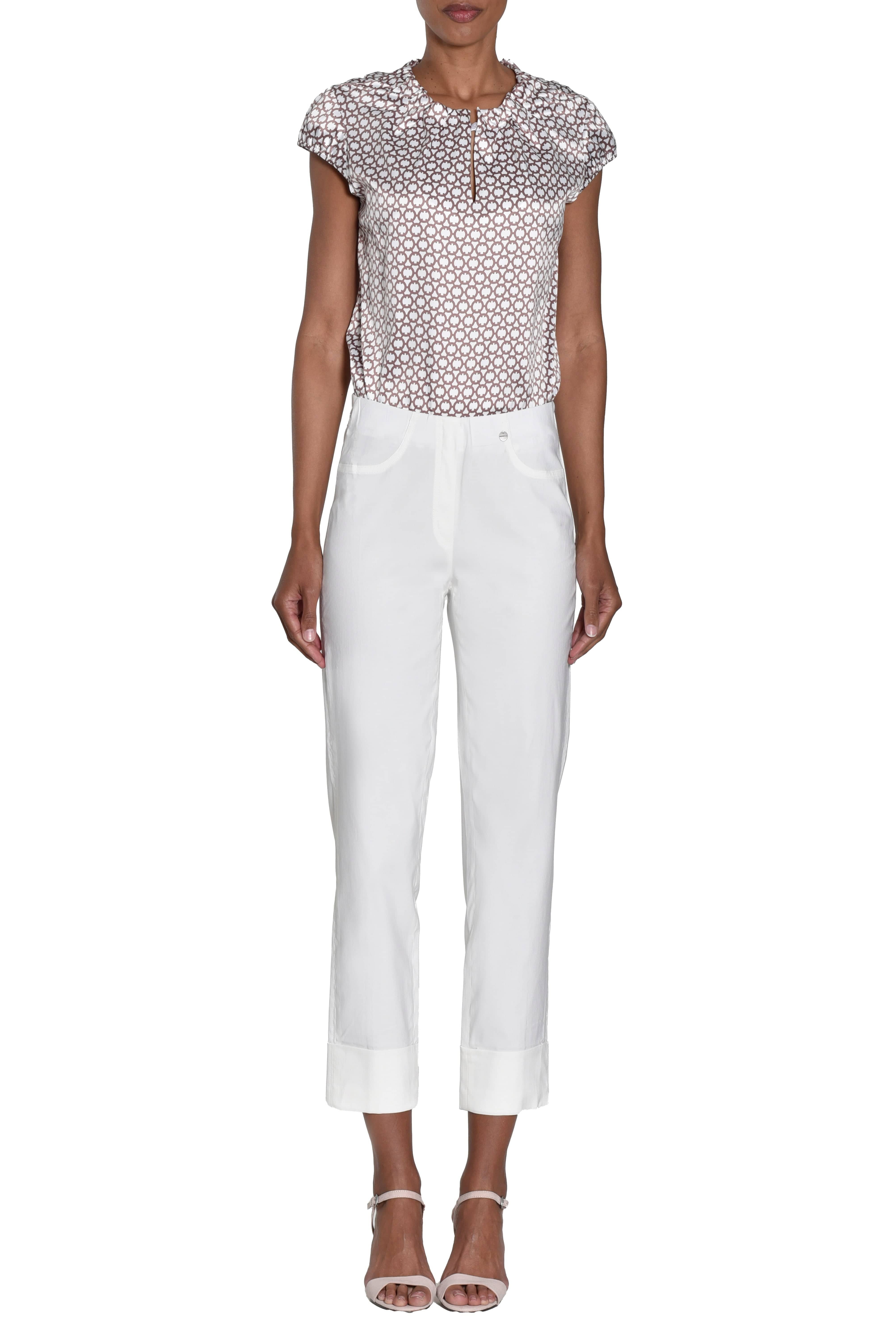 Robell Bella 09 Slim Ankle Grazer Trousers - Cream