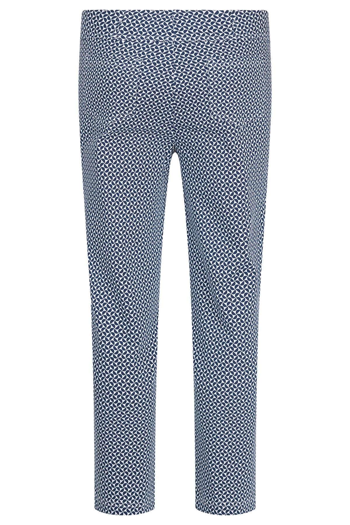 Robell Bella 09 Straight Ankle Grazer Patterned Trousers - Navy