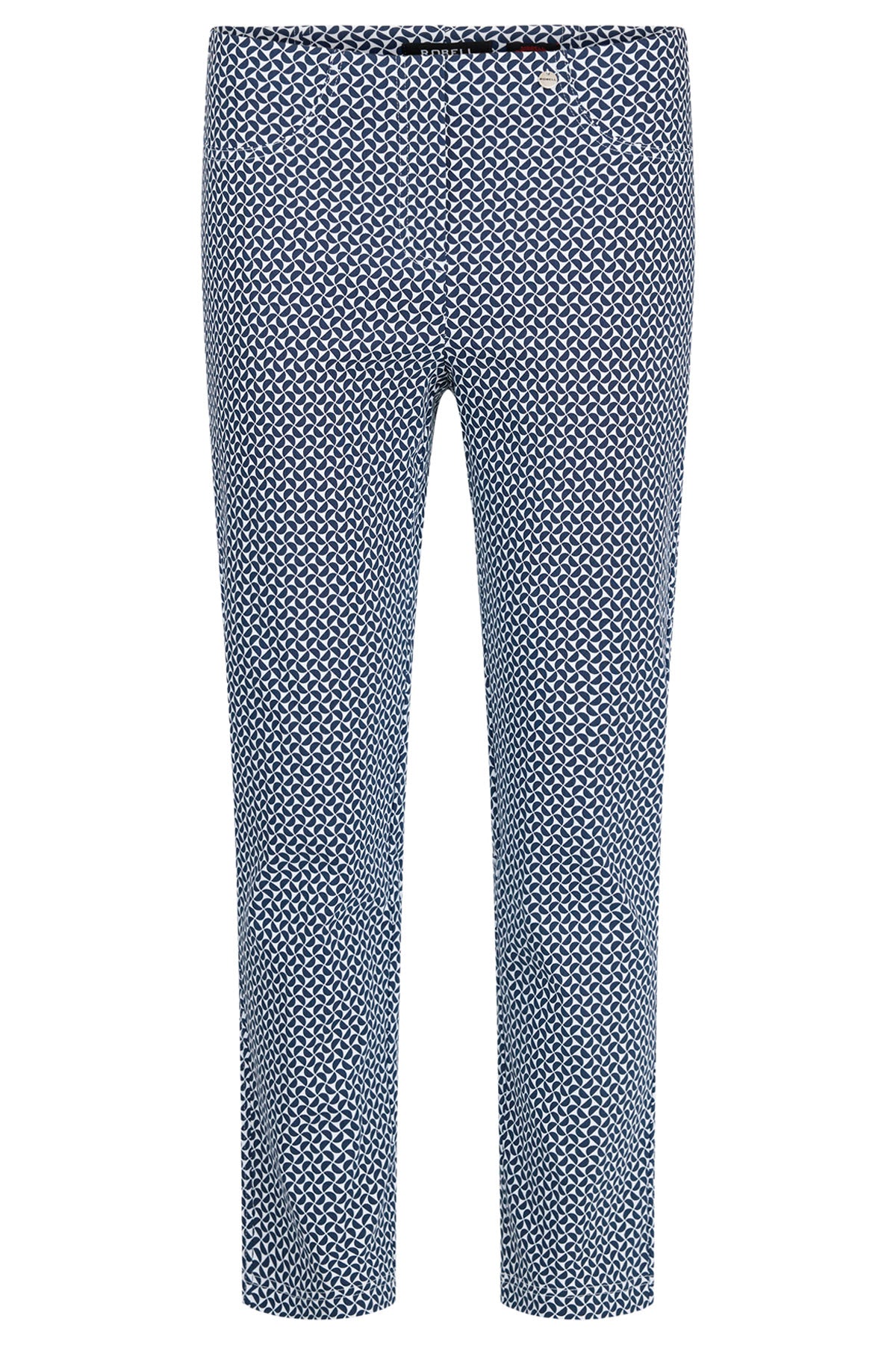Robell Bella 09 Straight Ankle Grazer Patterned Trousers - Navy