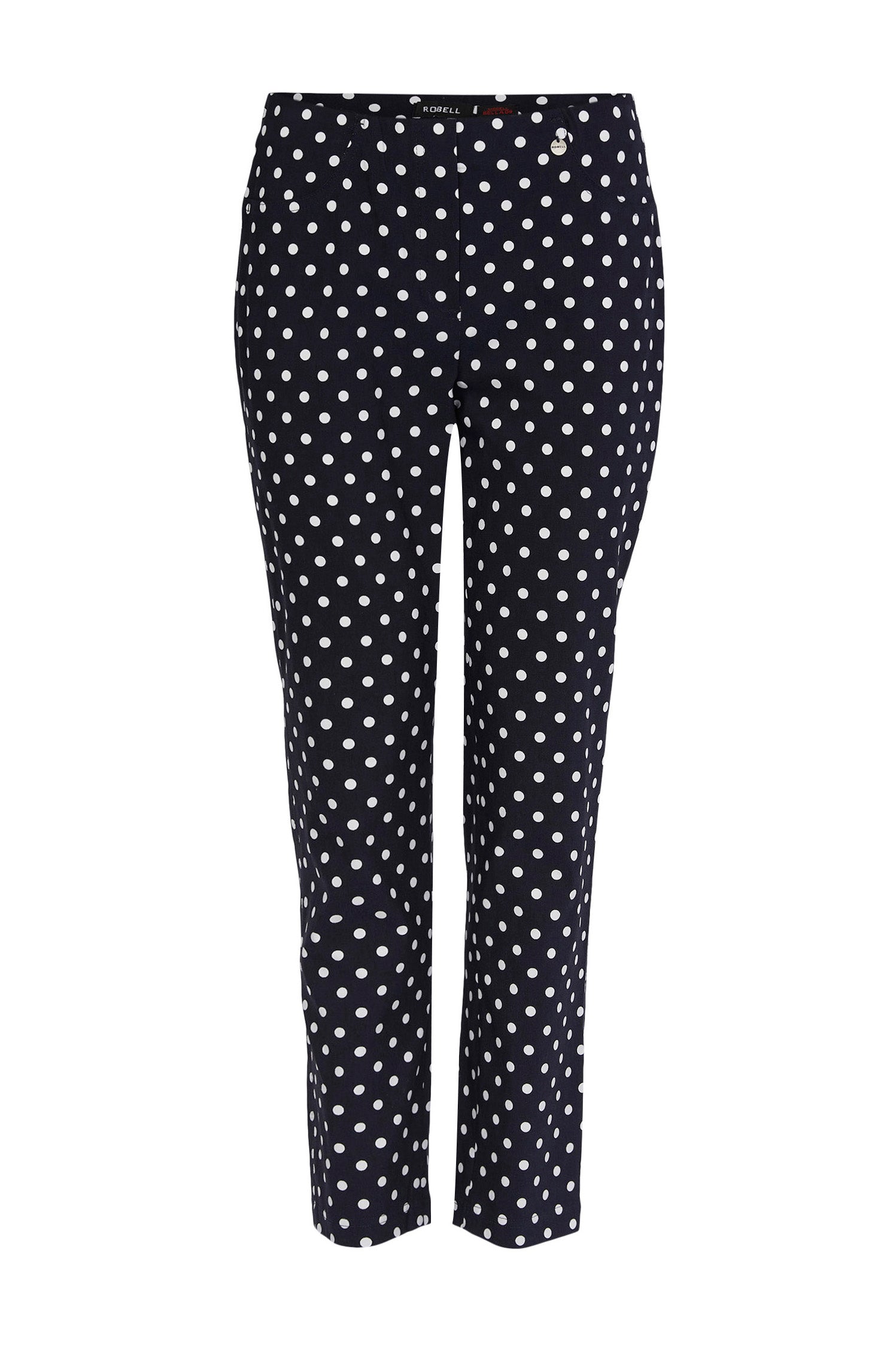 Robell Bella 09 Straight Ankle Grazer Polka Dot Trousers - Navy