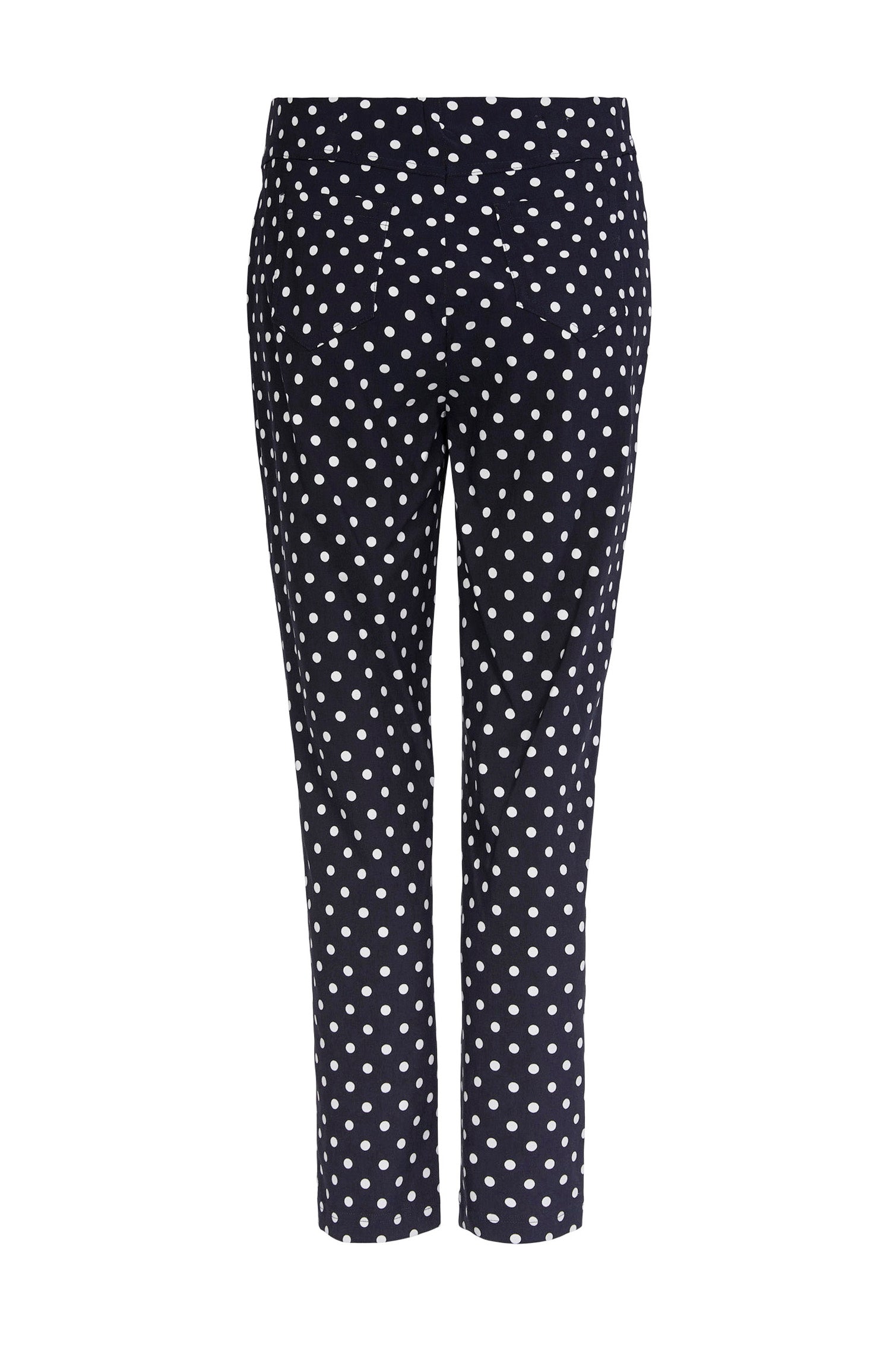 Robell Bella 09 Straight Ankle Grazer Polka Dot Trousers - Navy
