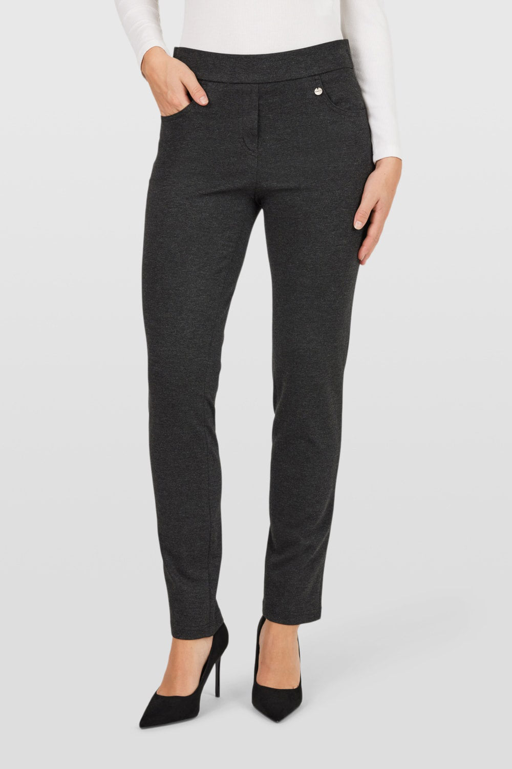 Robell Bella P 29" Leg Winter Jersey Trousers - Dark Grey