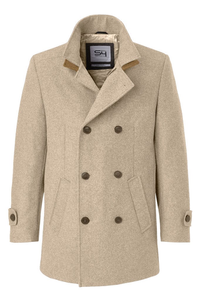 S4 Jackets George Italian Wool Double Breasted Coat - Beige Melange