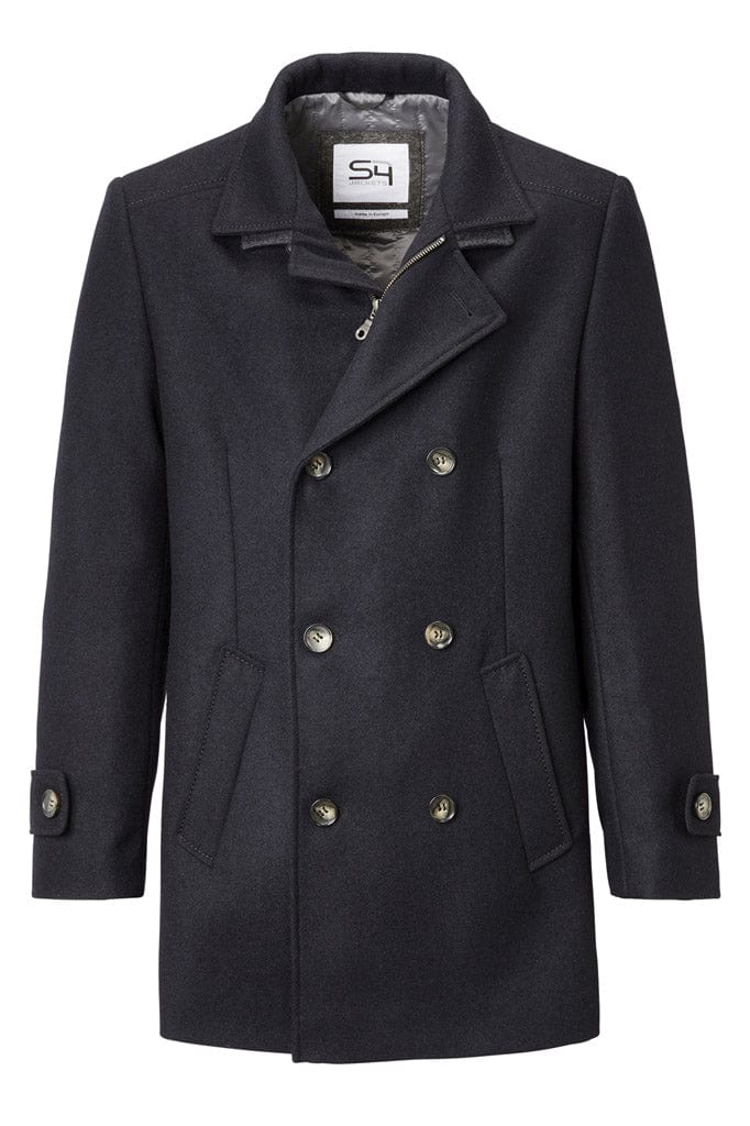 S4 Jackets George Italian Wool Double Breasted Coat - Navy