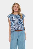 Saint Tropez Blanca Adele Short Sleeve Blouse - Baby's Breath Blue Animal
