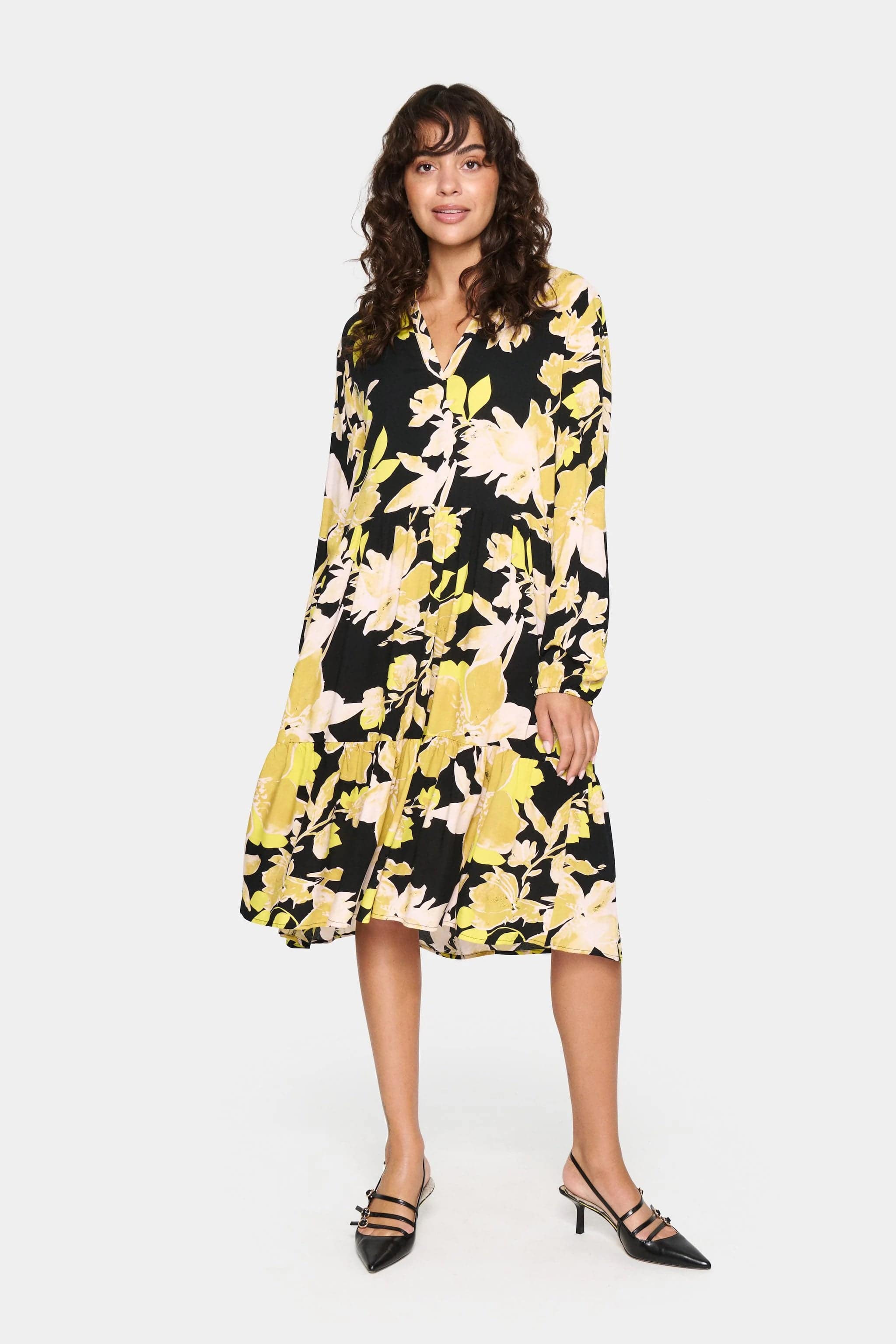 Saint Tropez Eda Long Sleeve Printed Dress - Black Burnished Florals