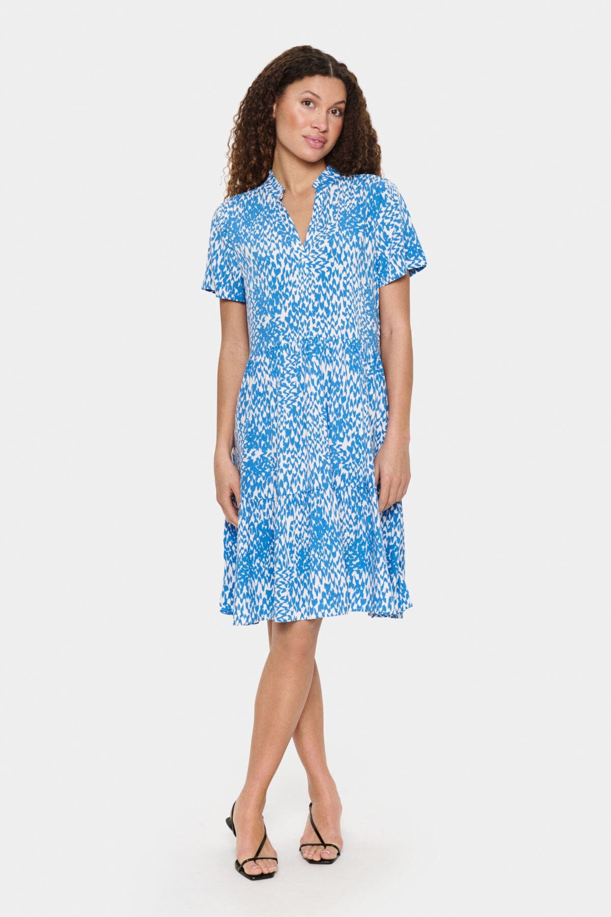 Saint Tropez Eda Printed Short Sleeve Dress - Campanula Soft Zigzag