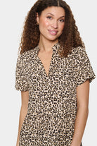 Saint Tropez Eda Printed Short Sleeve Dress - Creme Leopard Strokes