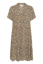 Saint Tropez Eda Printed Short Sleeve Dress - Creme Leopard Strokes