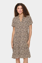 Saint Tropez Eda Printed Short Sleeve Dress - Creme Leopard Strokes