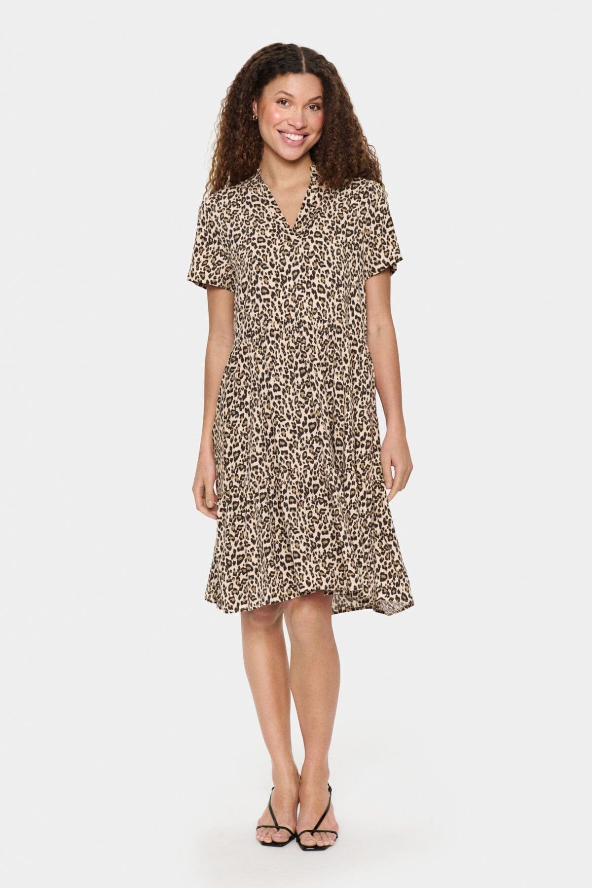 Saint Tropez Eda Printed Short Sleeve Dress - Creme Leopard Strokes