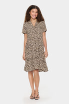 Saint Tropez Eda Printed Short Sleeve Dress - Creme Leopard Strokes