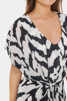Saint Tropez Eya Tie Detail Midi Dress - Black Monochrome Strokes