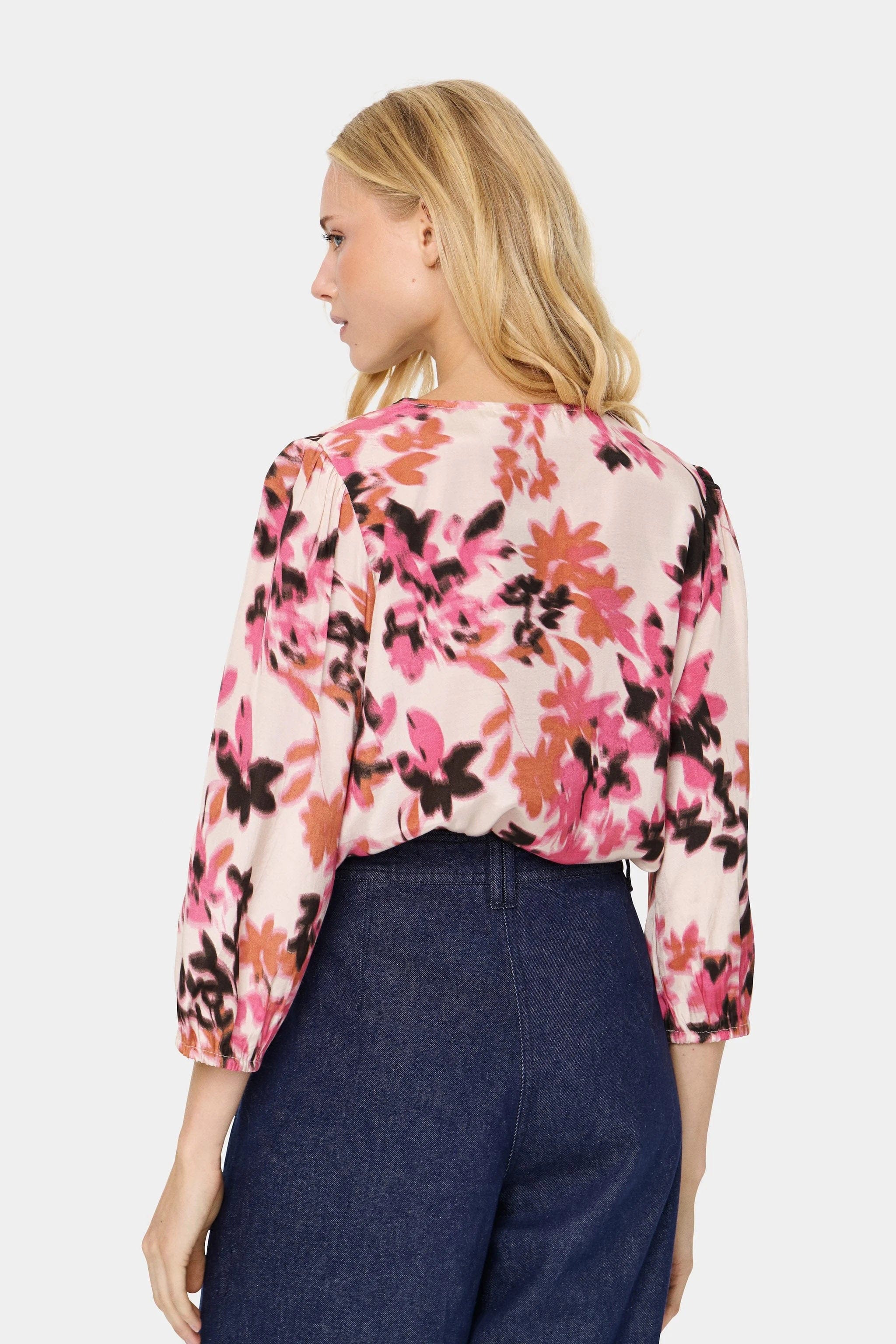 Saint Tropez Gracy Printed Blouse - Gray Chateau Blooms