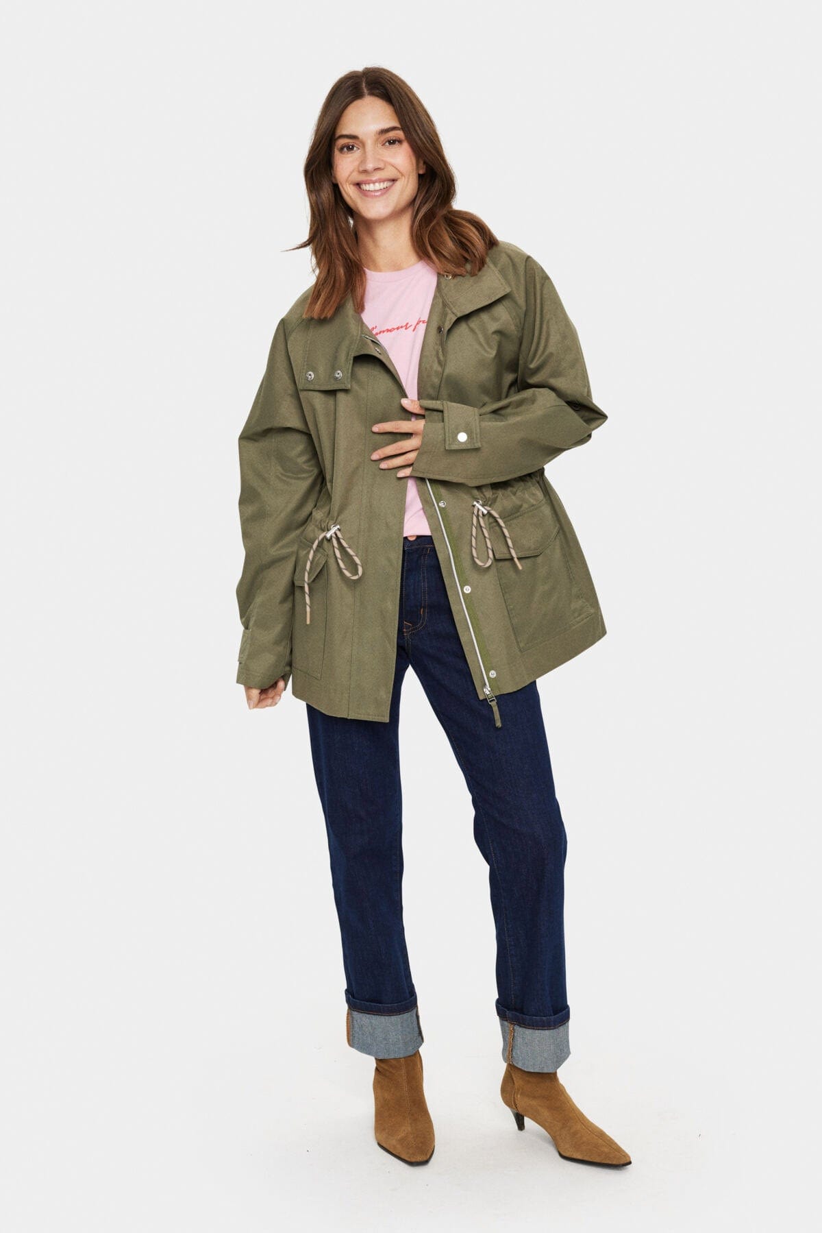 Saint Tropez Idris Cotton Blend Utility Jacket - Musk