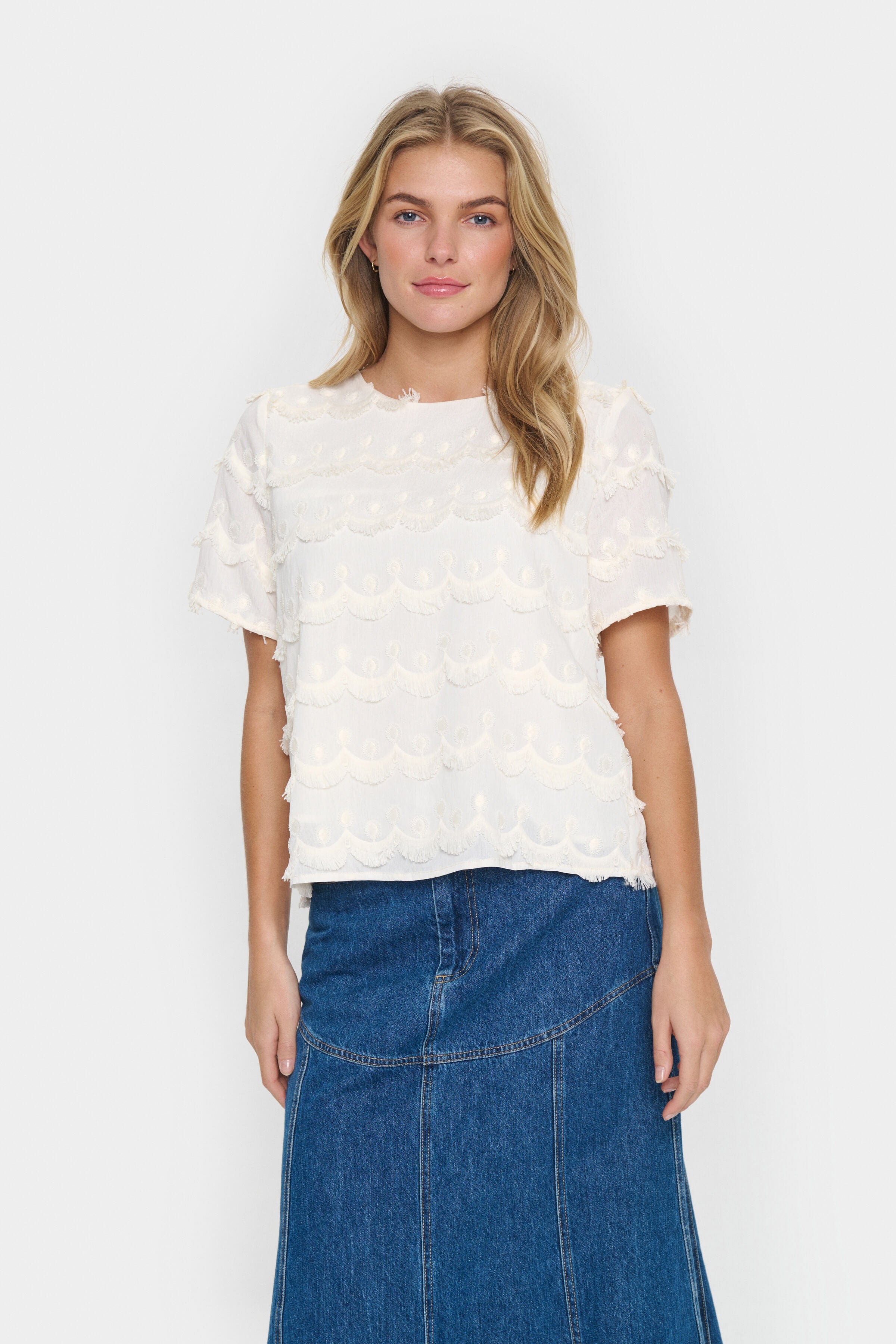 Saint Tropez Johanette Fringe Embellished Blouse - Ice