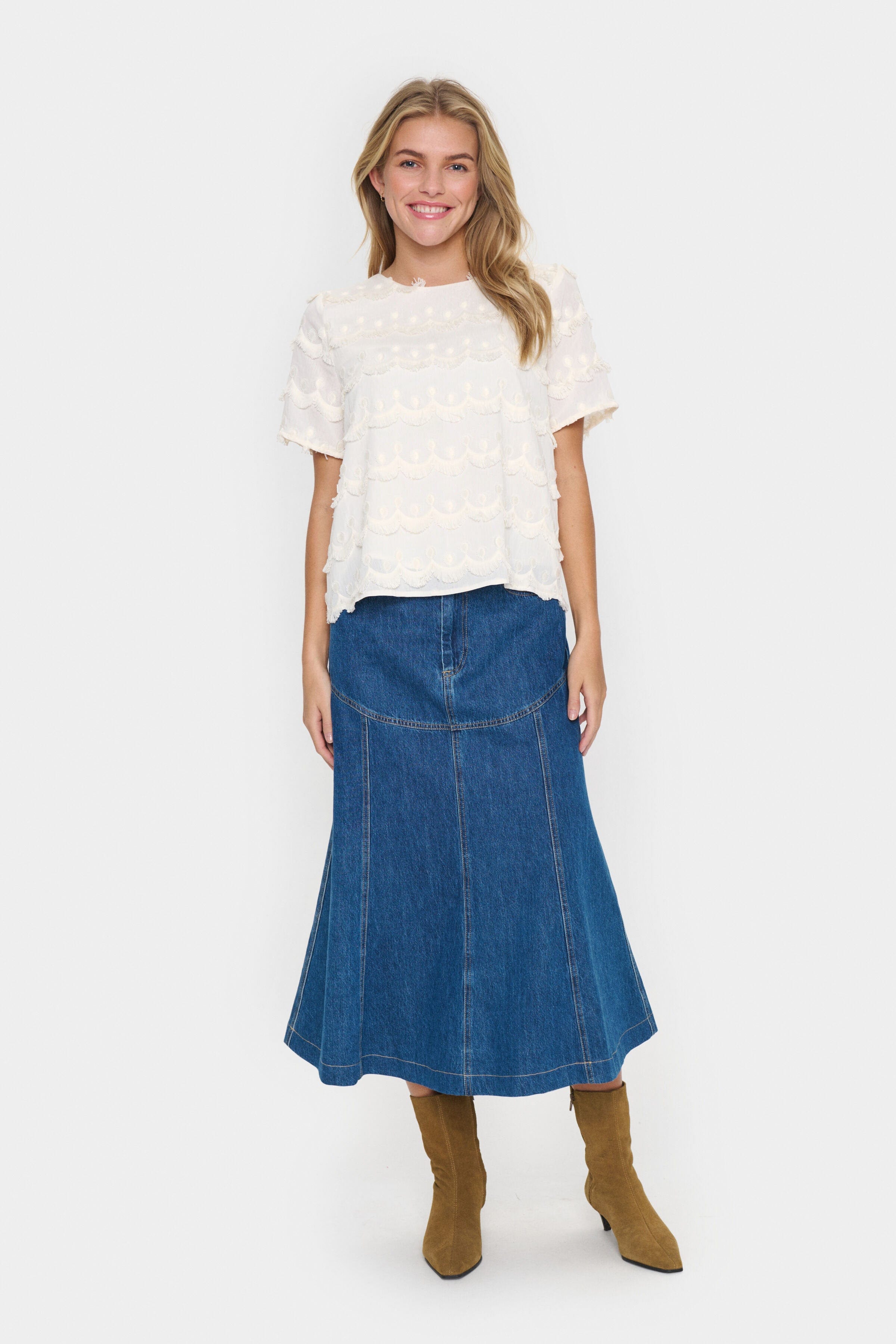 Saint Tropez Johanette Fringe Embellished Blouse - Ice