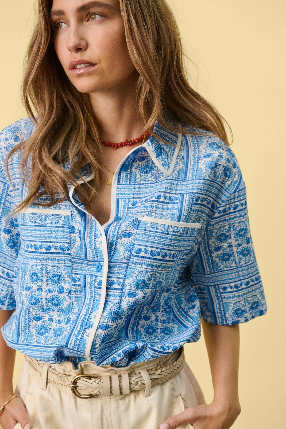 Saint Tropez Kaisa Printed Short Sleeve Shirt - Campanula Paisley Squares