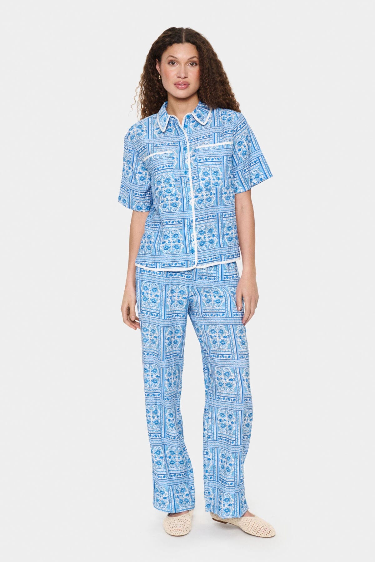 Saint Tropez Kaisa Printed Short Sleeve Shirt - Campanula Paisley Squares