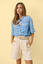Saint Tropez Kaisa Printed Short Sleeve Shirt - Campanula Paisley Squares