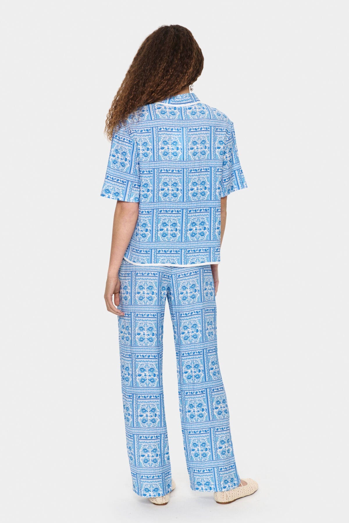 Saint Tropez Kaisa Printed Short Sleeve Shirt - Campanula Paisley Squares