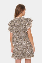 Saint Tropez Kirby Frill Detail Blouse - Creme Leopard Strokes