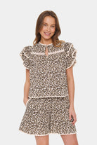 Saint Tropez Kirby Frill Detail Blouse - Creme Leopard Strokes