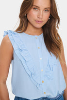 Saint Tropez Klaudia Ruffle Detail Sleeveless Top - Chambray Blue