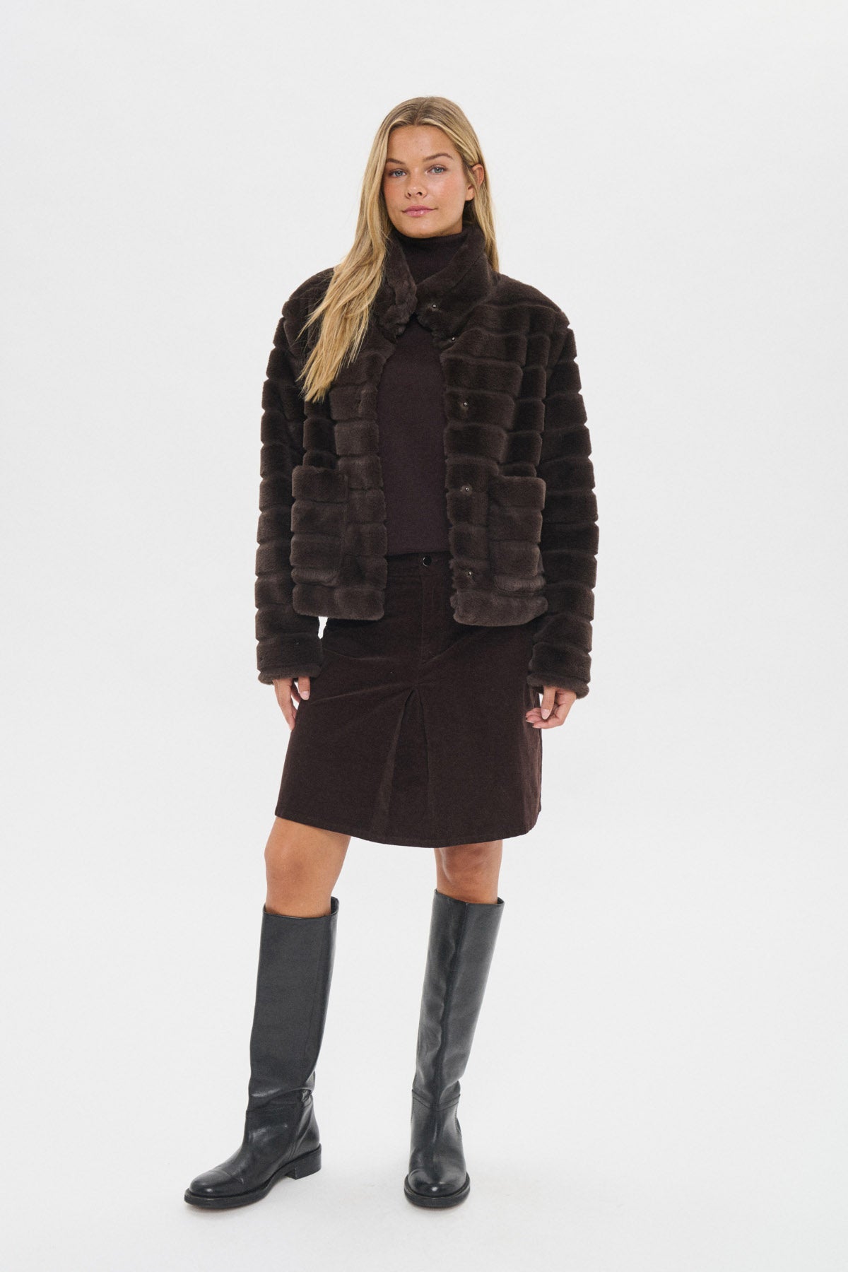 Saint Tropez Leonie Faux Fur Jacket - Chocolate Brown