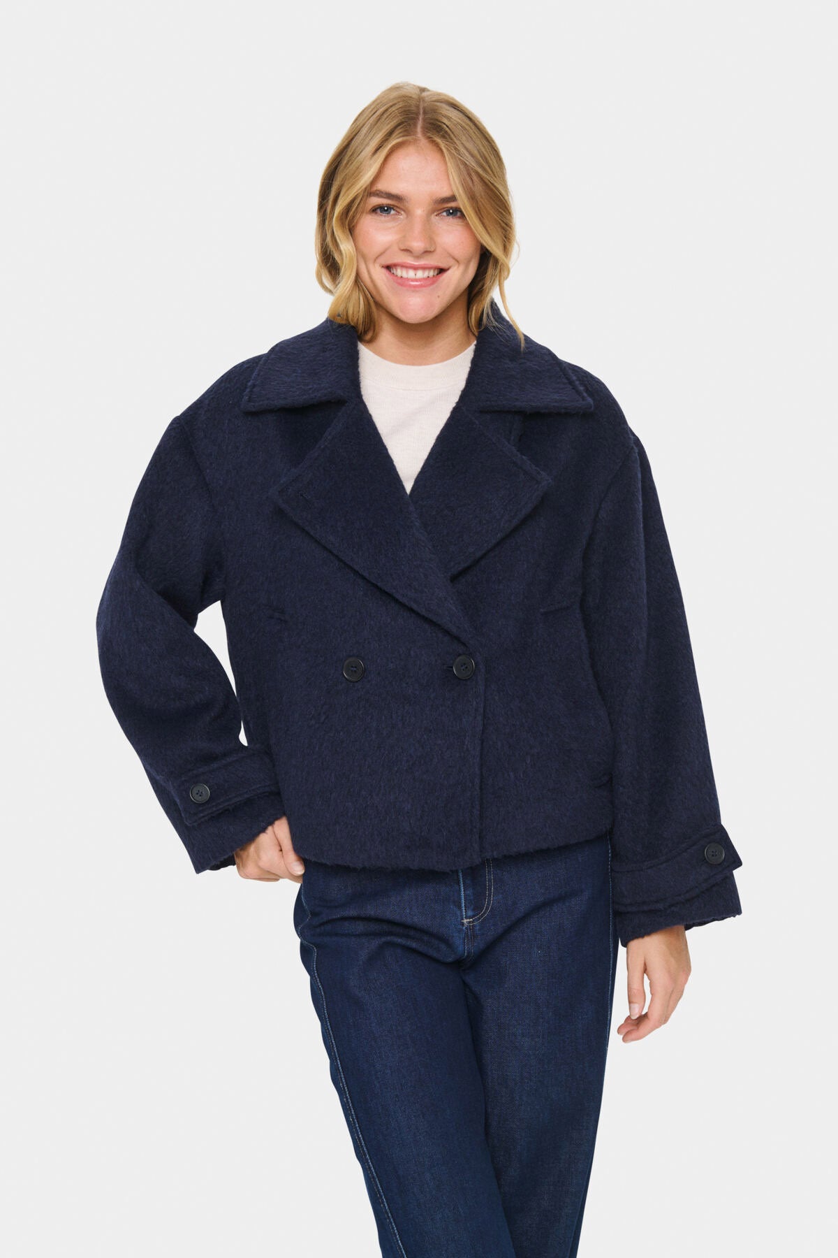 Saint Tropez Lira Wool Blend Short Coat - Night Sky