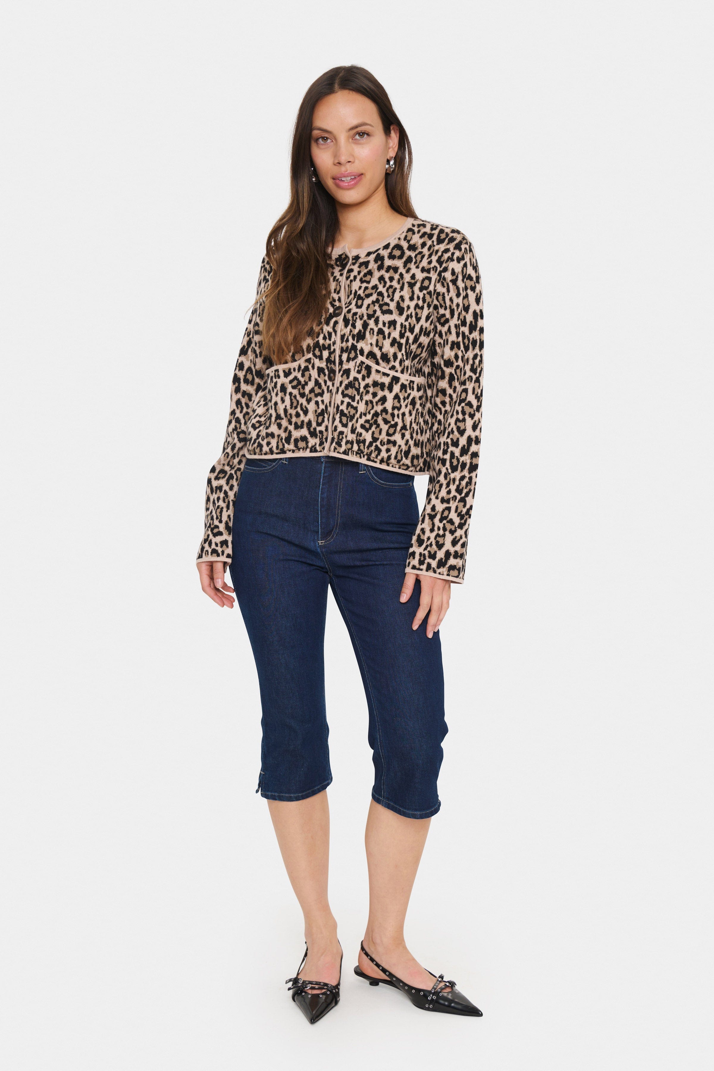Saint Tropez Lydia Cardigan - Black Leopard Jacquard