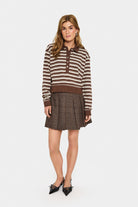 Saint Tropez Marjorie Stripe Long Sleeve Polo - Fondue Fudge Stripe