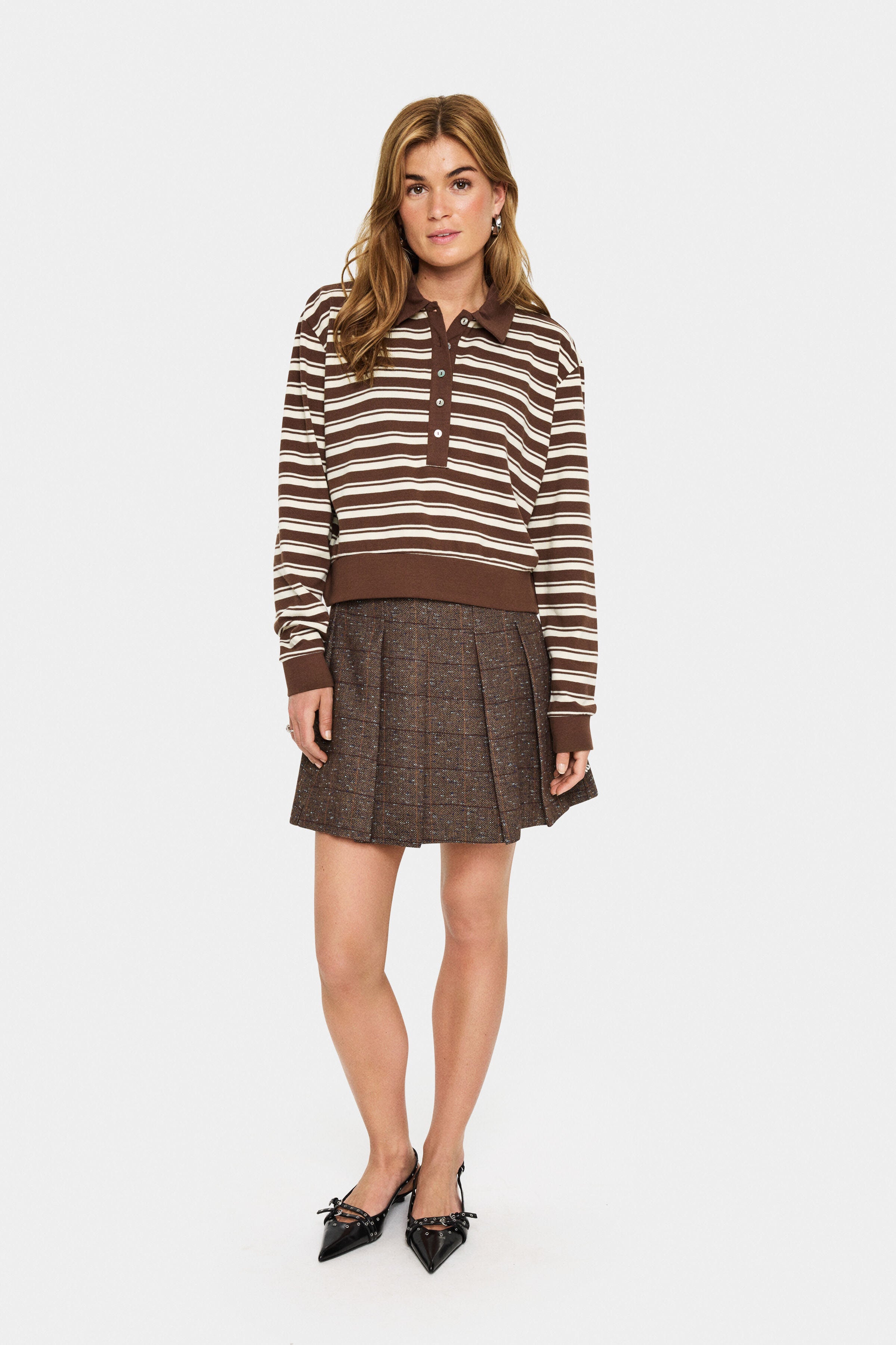 Saint Tropez Marjorie Stripe Long Sleeve Polo - Fondue Fudge Stripe